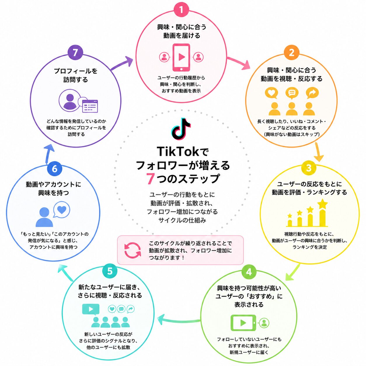 TikTok フォロワー 増やし方 流れ ステップ サイクル